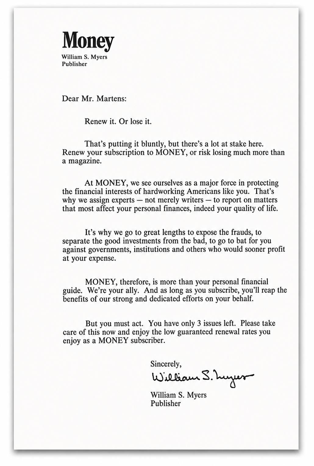 Money
              Renewal Letter